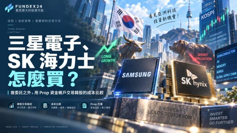 三星電子與 SK 海力士文章封面:兩顆記憶體晶片、首爾天際線與 KOSPI 看板,主題為韓股交易管道與成本比較