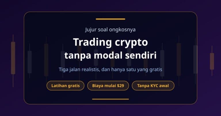 Sampul artikel trading crypto tanpa modal sendiri: akun latihan gratis, saldo kecil, atau biaya evaluasi mulai $29