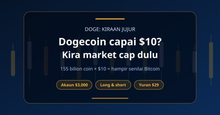 Kad tajuk Fundex24 tentang kiraan sama ada Dogecoin boleh mencapai $10, dengan bekalan 155 bilion coin dan akaun cabaran $3,000
