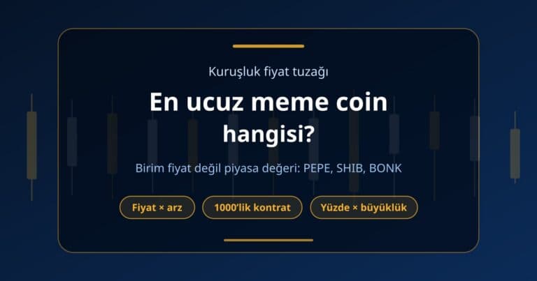 Ucuz meme coin tuzağını anlatan kapak görseli: PEPE, SHIB ve BONK etiketleri ile piyasa değeri vurgusu