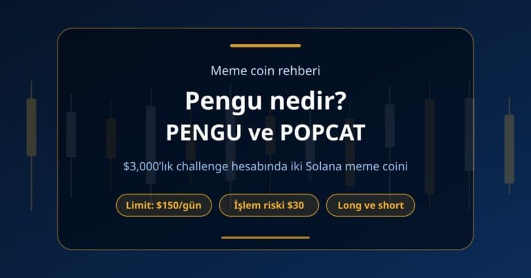 Pengu ve Popcat rehberinin kapak görseli: iki Solana meme coini, günlük zarar limiti ve işlem başına risk etiketleri