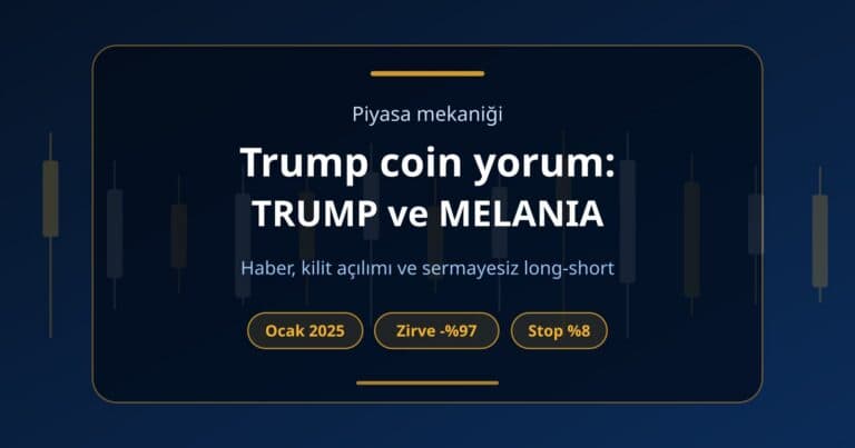 TRUMP ve MELANIA meme coinlerinin lansman sıçramasını, kilit açılımlarını ve challenge hesabıyla iki yönlü trade fikrini anlatan kapak görseli
