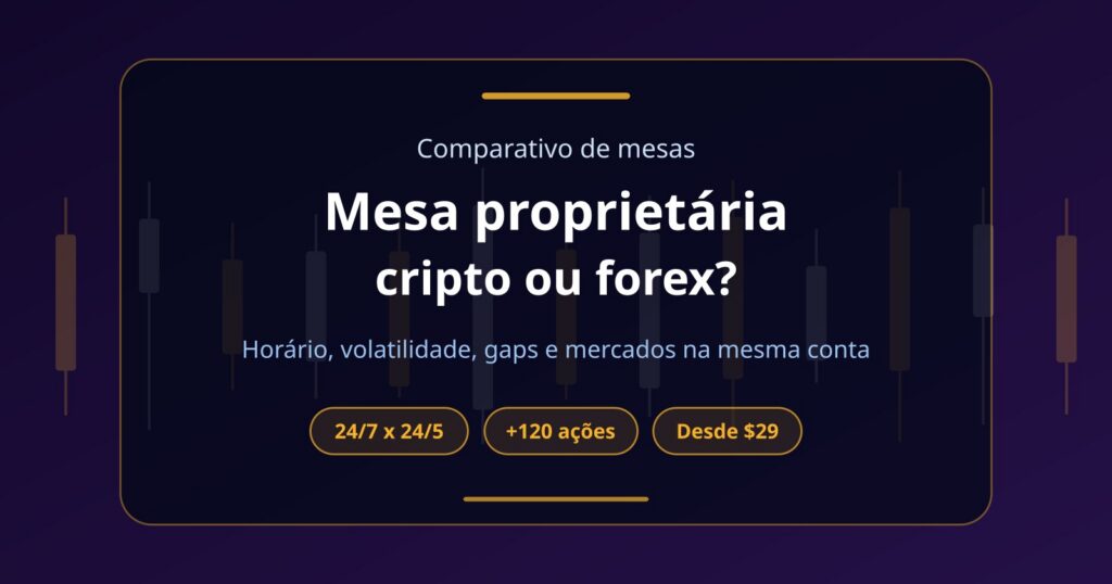 Mesa proprietária cripto ou forex: qual combina com a sua rotina?
