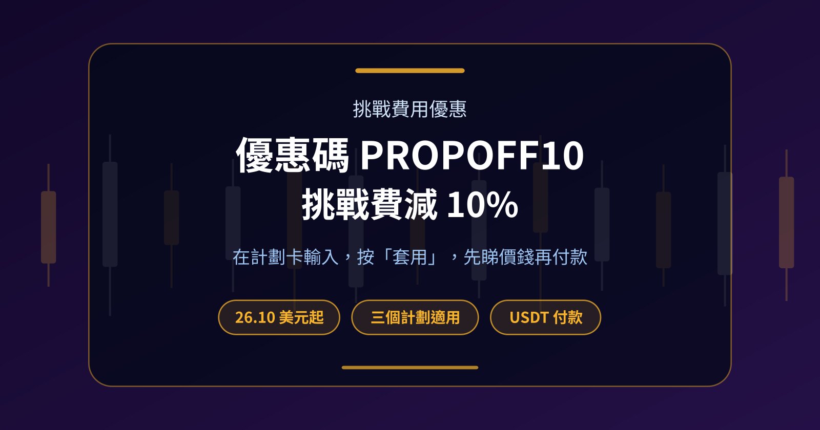 Prop 挑戰優惠碼 PROPOFF10：三個計劃減 10% 後實際收幾多？